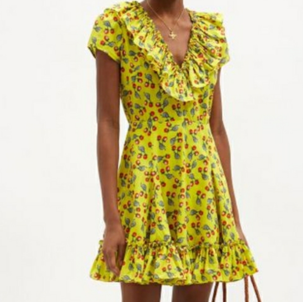 Muzungu Sisters Yellow Florence Snail print Organic Cotton Mini Dress Sz Small